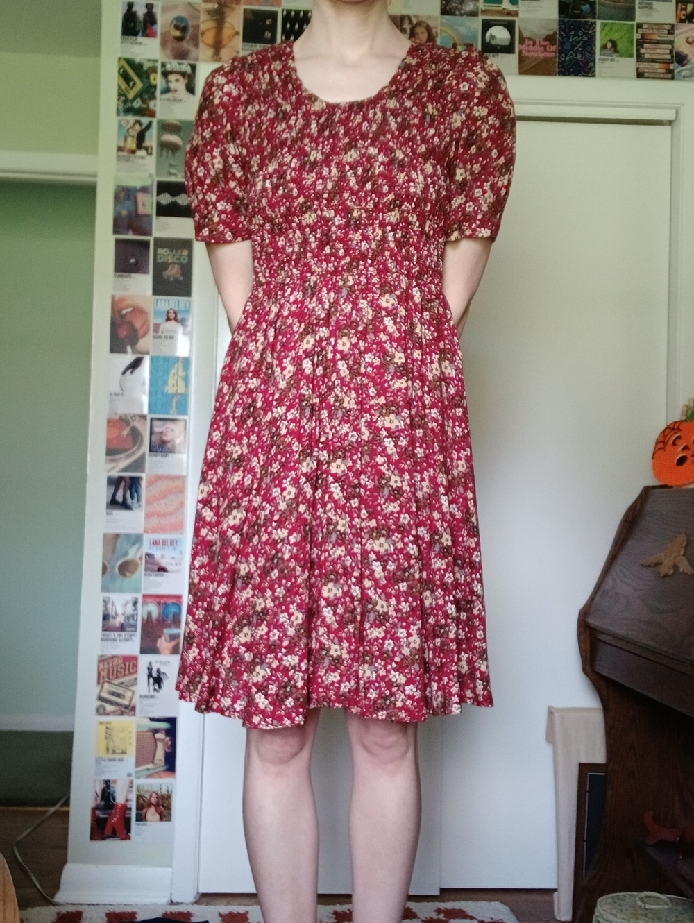 Vintage 90s Grunge Burgundy Floral Dress